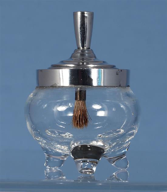 An Edwardian silver topped glass letter paste bottle, Height 3 ¼”/78mm